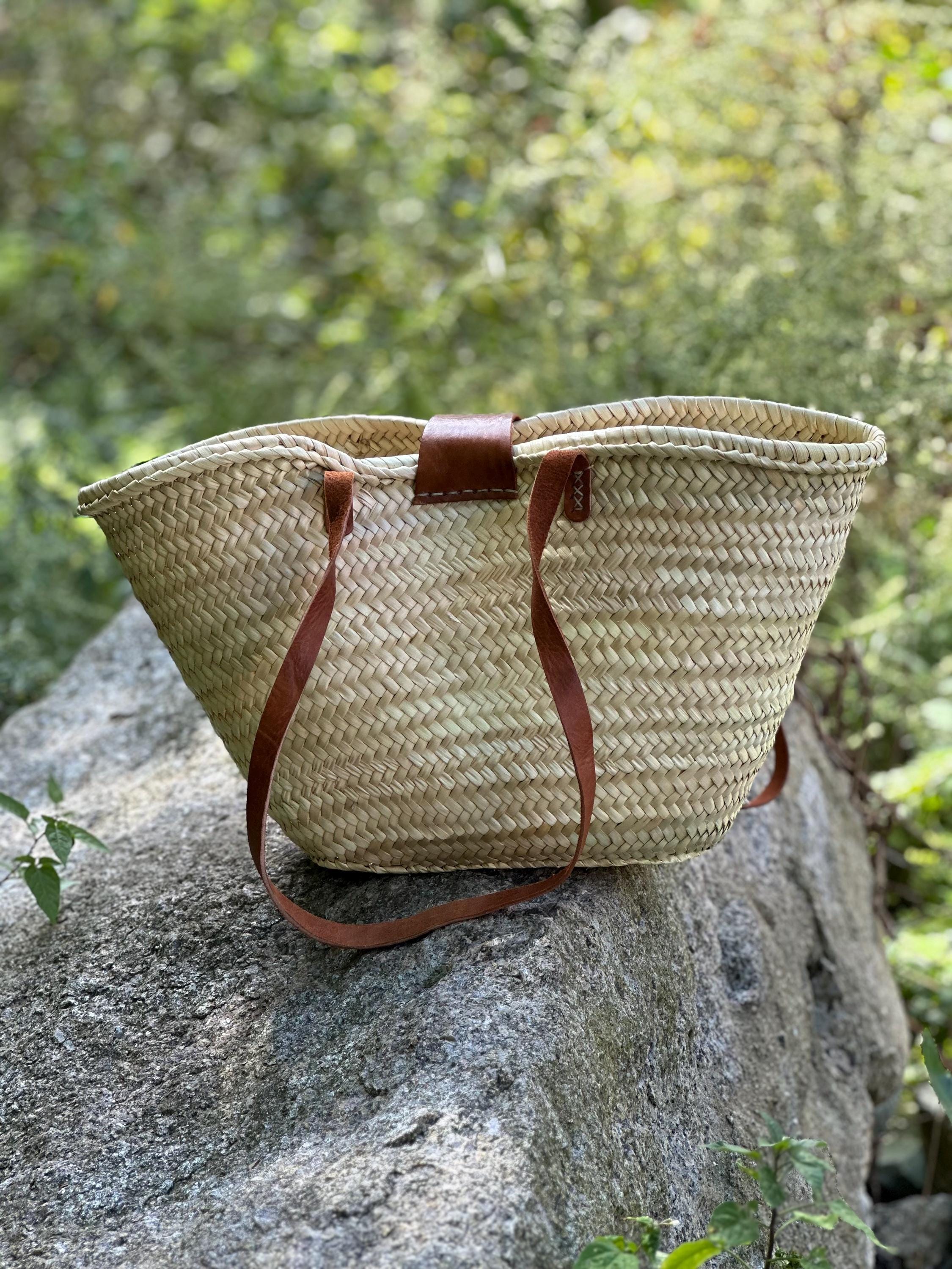 Natural Moroccan Handmade Large Straw Bag With Leather Straps - Etsy