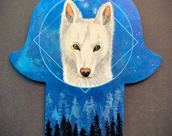 Nighttime Celestial Taurus Dog Hamsa Hand