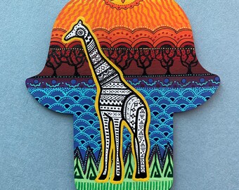 African style Giraffe Hamsa hand