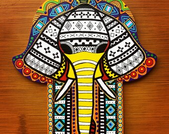 African Elephant Hamsa Hand