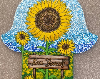 Love Yourself Sunflower Hamsa Hand