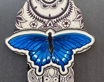 Blue Butterfly Hamsa Hand