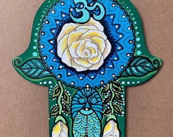 White Rose Ohm Buddhist Hamsa hand.