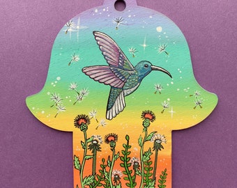 Rainbow Hummingbird Hamsa Hand