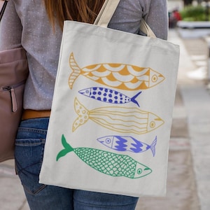 Coastal Tote, Beach Themed Bag for Everyday Use, Sardine Tote, Casual Tote, Great Gift for Friends, Trendy Accessory