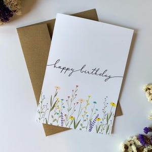 Carte d'anniversaire fleurs sauvages / carte de voeux florale faite main / carte vierge