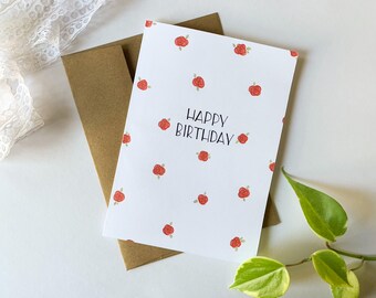 Carte d'anniversaire rose / carte de voeux florale faite main / carte vierge