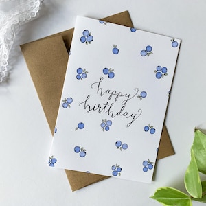 Carte d'anniversaire aux bleuets / Carte de voeux aux fruits / Carte vierge