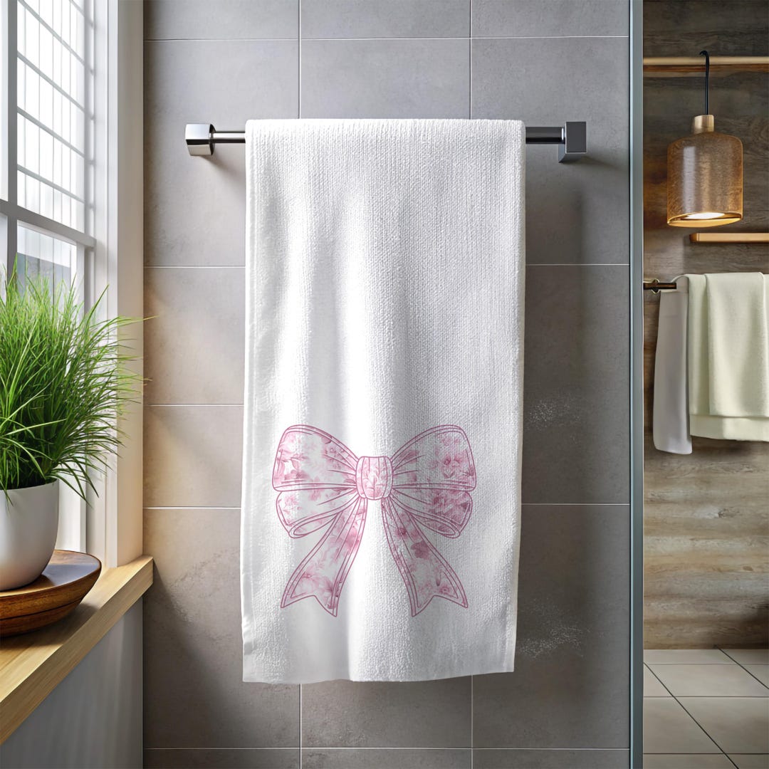 Pink Coquette Bow Bath Towel Little Girl Bathroom Decor Ballet Core