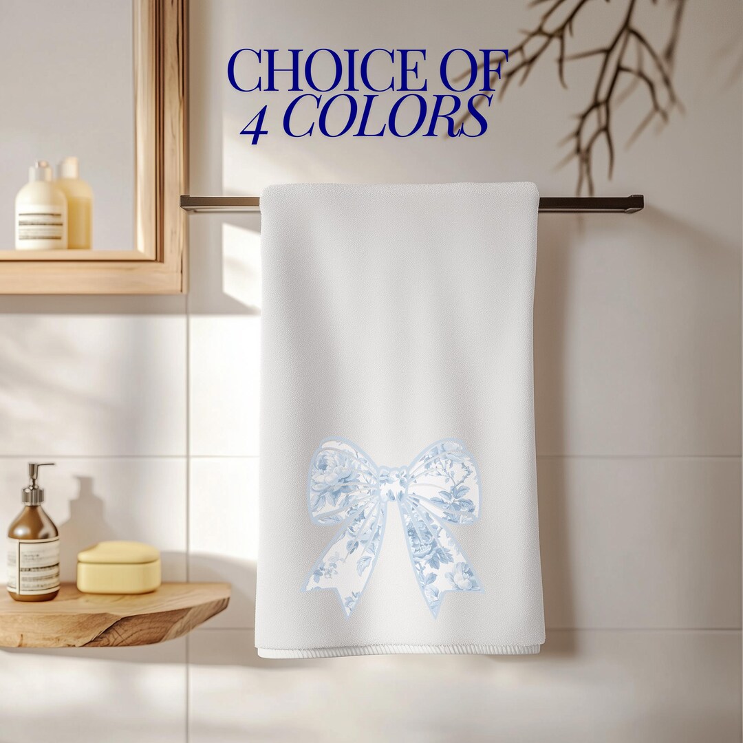 Blue Toile Coquette Bow Hand Towel Guest Bathroom Decor Preppy Hand ...