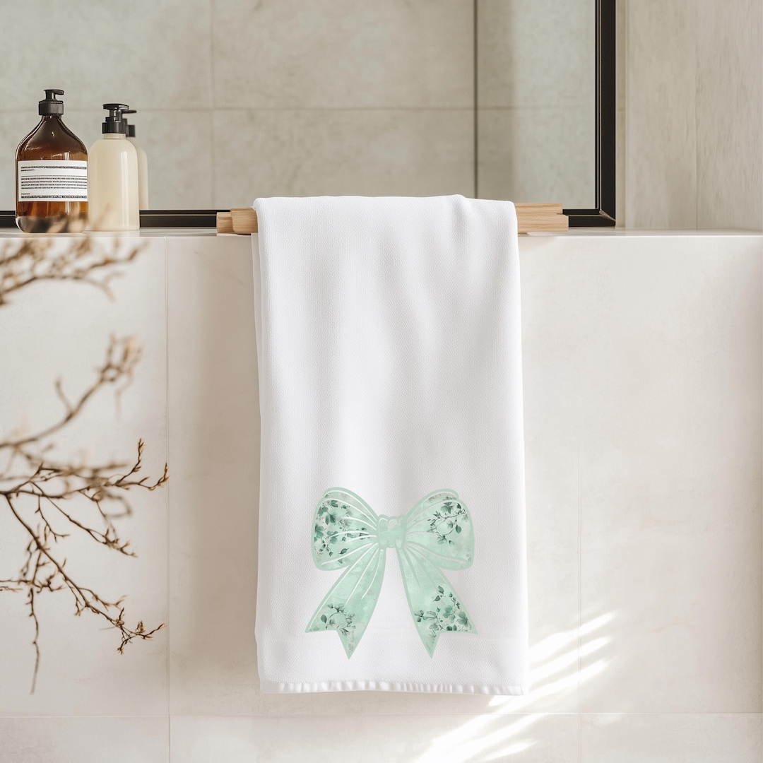 Green Bow Hand Towel Coquette Master Bath Decor Guest Bath Towel ...