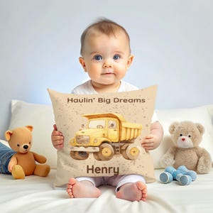 Personalized construction pillow for kids custom truck pillow boys room decor construction equipment nursery accent toddler boys room decor