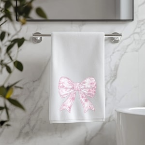 Pink Coquette Bow Hand Towel Little Girl Bath Decor Balletcore Teen Bathroom Accessory Guest  Bath Towel Dorm Room Gift Housewarming Idea
