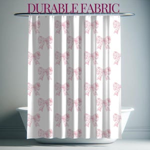 Pink Toile Bow Shower Curtain Guest Bathroom Decor Coquette Shower Curtain Girl Bathroom Teen Bathroom Preppy Feminine Bathroom Balletcore