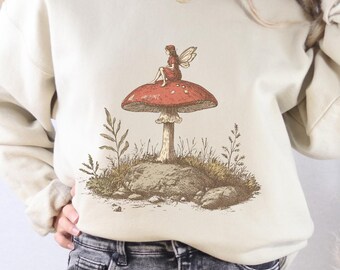 Cottagecore Mushroom Sweatshirt: Vintage Fairycore Crewneck