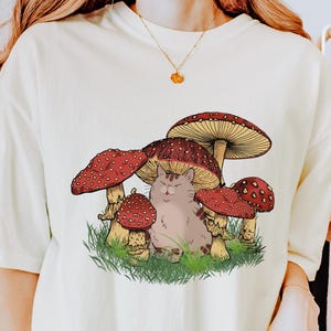 Funny Cat Mushroom Shirts, Goblincore Shirt, Boho hippie mushrooms Shirt, Cat Lover Gift, Mushroom Tee, Cottagecore Shirt, Mushroom Tee