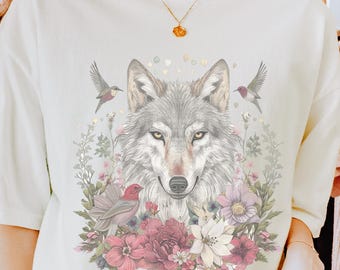 Wolf Shirt, Soft Vintage Floral Graphic T-Shirt for Everyday Comfort, Ideal Gift for Friends and Outdoor Adventurers
