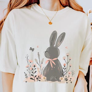 Cute Easter Bunny Rabbit Comfort Colors® Relaxed Fit Graphic Tee Shirt, Floral Spring Bunny Tshirt, Seasonal Nature Lover Gift