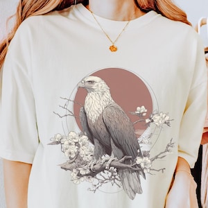 Vintage Eagle Comfort Colors Nature Tshirt, Boho Wildlife Bird Watching Shirt, Outdoor Lover Gift, Long Sleeve Floral Tee, Retro Eagle Top