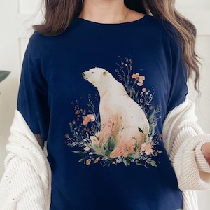 Watercolor Polar Bear T-Shirt: Boho Floral Meadow Tee