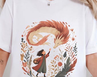 Fantasy Dragon Art T-Shirt: Whimsical Goblincore Soft Cotton Tee