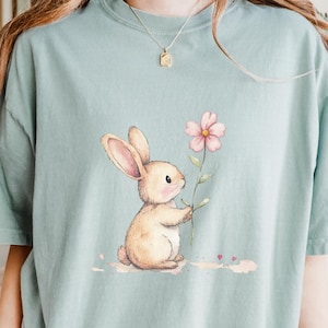 Cute Easter Bunny Rabbit Comfort Colors® Spring Tee Shirt, Floral Spring Bunny Tshirt, Seasonal Nature Lover Gift, Cute Bunnies Tee