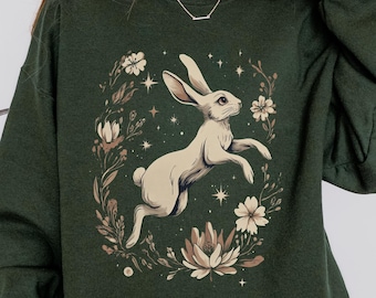 Dark Cottagecore White Rabbit Sweatshirt, Dark Academia Bunny Sweater, Witchy Animal Sweatshirt, Forestcore Rabbit Adult Unisex Pullover