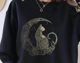 Celestial Cat Sweatshirt: Boho Cosmic Kitty Pullover