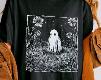 Cottagecore Ghost Comfort Colors T-shirt: Spöklik häxig retro-tröja