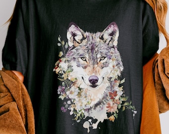 Comfort Colors aquarel wolf T-shirt | Vintage wolf graphic T-shirt, aquarel esthetische dierentop, cadeau voor natuurliefhebber, shirt voor abstracte kunst