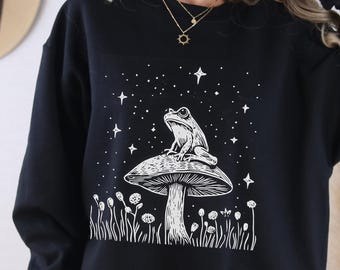 Frog sweatshirt | Celestial Frog Sweatshirt | Mushroom Sweatshirt | Stars and Nature Sweatshirt | Nature Lover Gift | Cozy Unisex Sweatshirt
