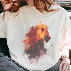 Vintage Lion Comfort Colors Garment Dyed Tee & Long Sleeve Tee, Watercolor Abstract Art Animal Shirt, Wilderness Lion Tee for Nature Lover