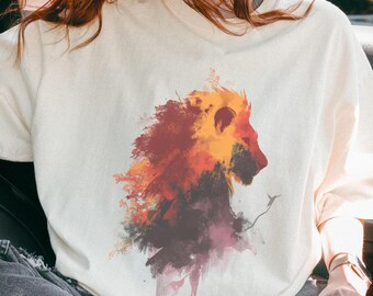 Watercolor Lion Adult Unisex Garment-Dyed Tee & Long Sleeve Shirt, Comfort Colors Lion Abstract Art Summer Top
