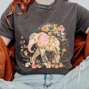 Comfort Colors Boho Floral Elephant Tshirt | Watercolor Elephant Shirt, Nature Inspired Safari Tee, Wildlife Lover Gift, Animal Art Top
