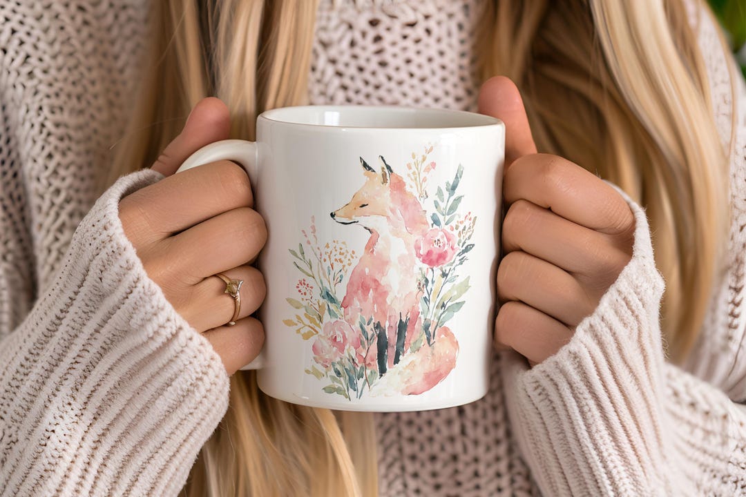 Watercolor Cottagecore Fox Coffee Mug, Cute Vintage Fox Animal Ceramic ...
