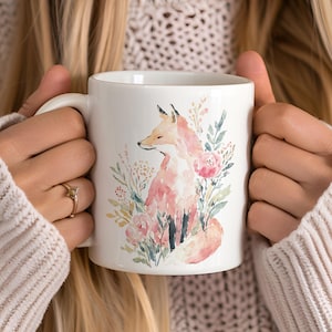 Tazza da caffè con volpe Cottagecore in acquerello, tazza in ceramica con simpatico animaletto volpe vintage, tazza regalo con estetica acquerello, tazza da tè con volpe Forestcore immagine 1