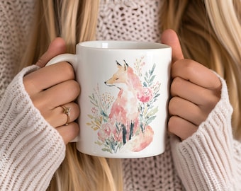 Watercolor Cottagecore Fox Coffee Mug, Cute Vintage Fox Animal Ceramic Mug, Watercolor Aesthetic Gift Mug, Forestcore Fox Tea Cup