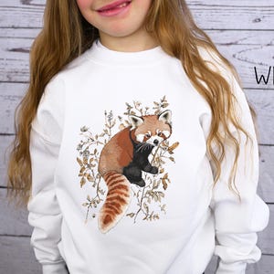 Bluza z nadrukiem Red Panda, bluza z okrągłym dekoltem Boho Red Panda dla młodzieży, śliczny dziecięcy sweter z bambusa, prezent dla miłośnika zwierząt, dziecięcy sweter z misiem zdjęcie 5