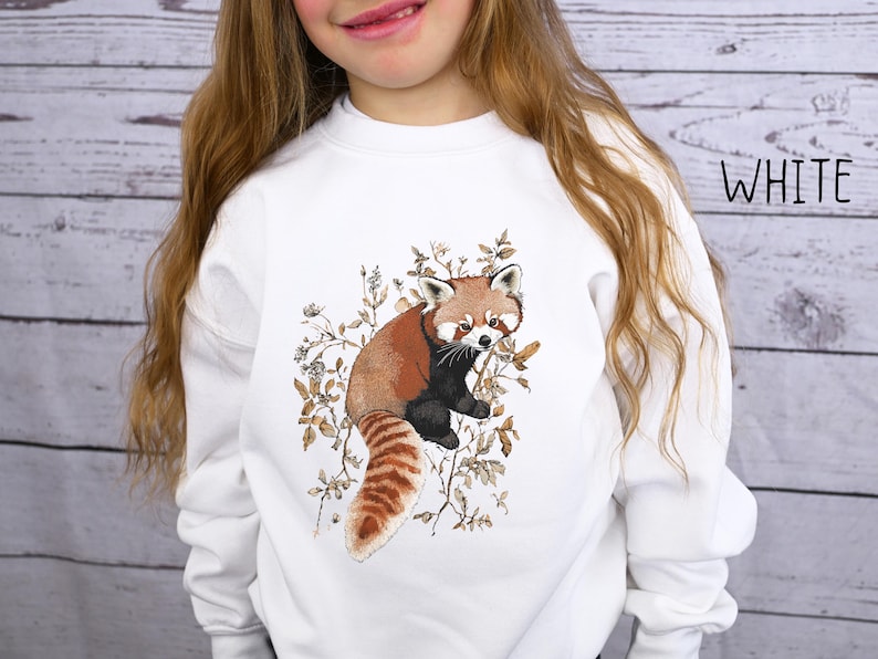 Bluza z nadrukiem Red Panda, bluza z okrągłym dekoltem Boho Red Panda dla młodzieży, śliczny dziecięcy sweter z bambusa, prezent dla miłośnika zwierząt, dziecięcy sweter z misiem zdjęcie 5