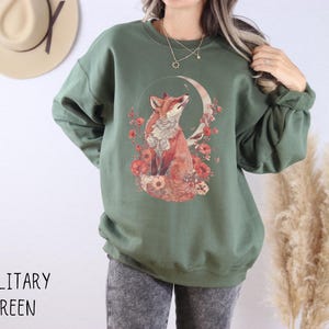 Forestcore Fox Sweatshirt, Cottagecore Floral Fox Comfy Wildlife Pullover, Nature Lover Crewneck, Cute Animal Tops for Spring, Gift for Her image 7