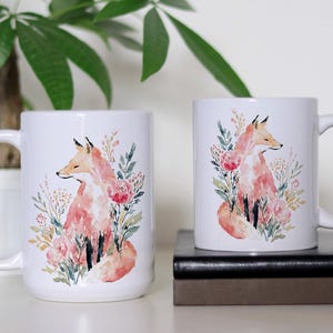 Tazza da caffè con volpe Cottagecore in acquerello, tazza in ceramica con simpatico animaletto volpe vintage, tazza regalo con estetica acquerello, tazza da tè con volpe Forestcore immagine 3