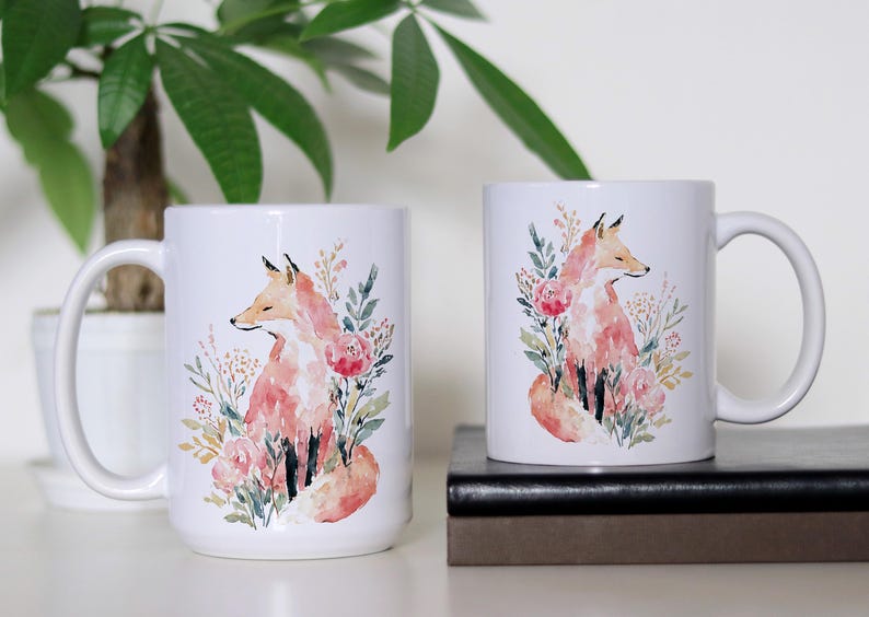 Tazza da caffè con volpe Cottagecore in acquerello, tazza in ceramica con simpatico animaletto volpe vintage, tazza regalo con estetica acquerello, tazza da tè con volpe Forestcore immagine 3