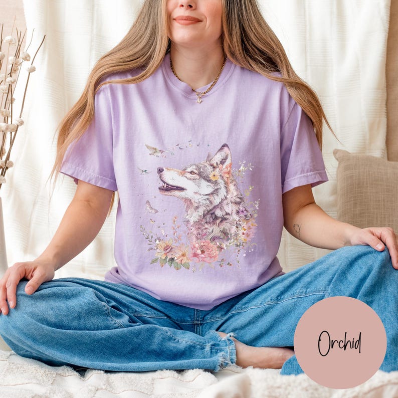 Vintage Wolf Shirt, Comfort Colors Boho Floral Wolf Graphic Tee, Retro Wolves Tshirt, Wilderness and Nature Lover Gift, Comfy Oversized image 7