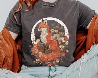 Forestcore Fox T-Shirt: Wildflower Vintage Style, Cottagecore Tee