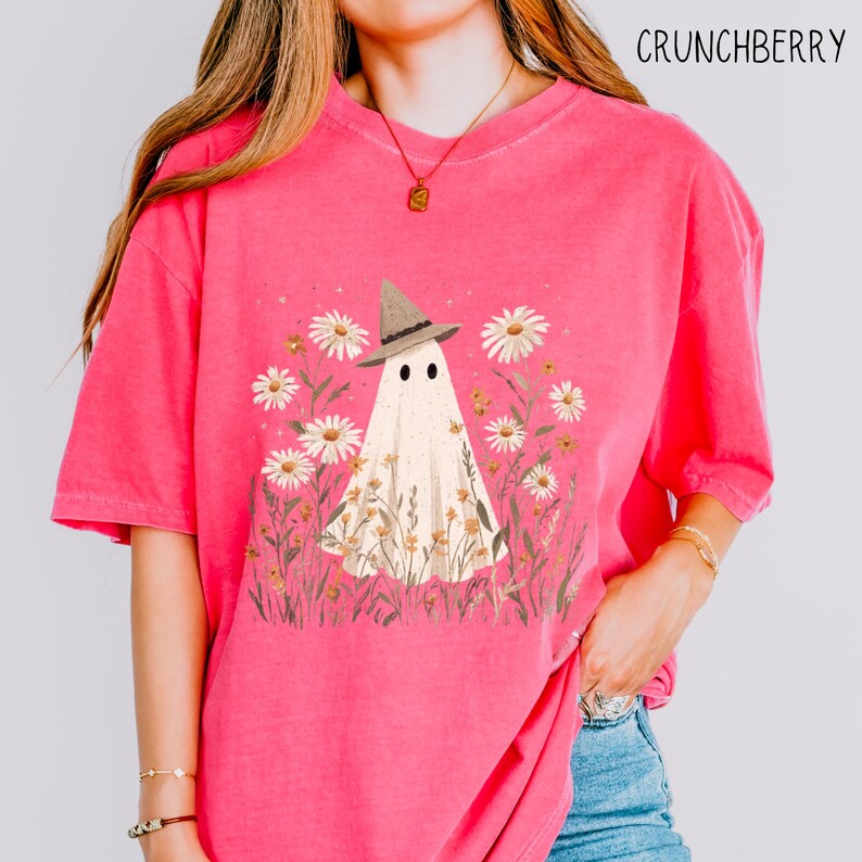 Cute Ghost Shirt, Cottagecore Boho Ghost Comfort Colors Relaxed Fit Unisex Tshirt, Vintage Witchy Shirt, Spooky Apparel, Unique Gift for Her image 8