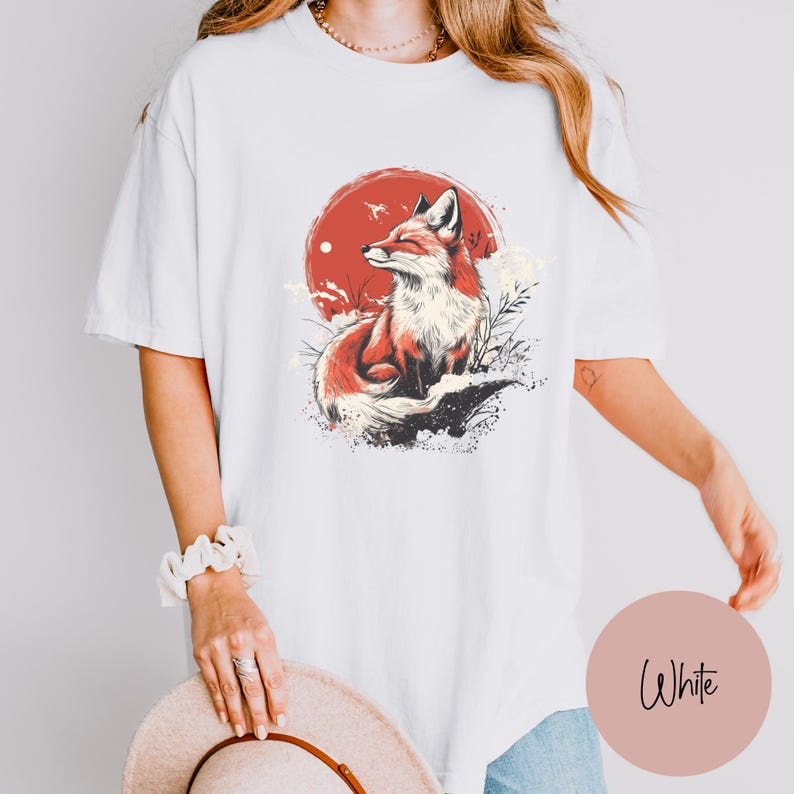 Fox Graphic Unisex T-shirt, Urban Streetwear Japanese Style Tee, Nature Lover Vintage Animal Shirt, Retro Wildlife Top, Men/Women Apparel image 3
