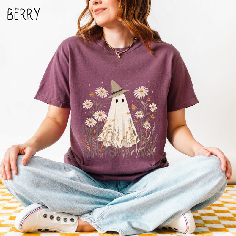 Cute Ghost Shirt, Cottagecore Boho Ghost Comfort Colors Relaxed Fit Unisex Tshirt, Vintage Witchy Shirt, Spooky Apparel, Unique Gift for Her image 5