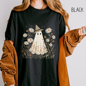Cute Ghost Shirt, Cottagecore Boho Ghost Comfort Colors Relaxed Fit Unisex Tshirt, Vintage Witchy Shirt, Spooky Apparel, Unique Gift for Her image 3