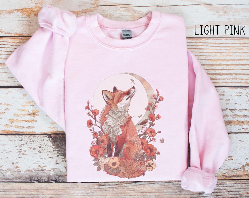 Forestcore Fox Sweatshirt, Cottagecore Floral Fox Comfy Wildlife Pullover, Nature Lover Crewneck, Cute Animal Tops for Spring, Gift for Her image 3