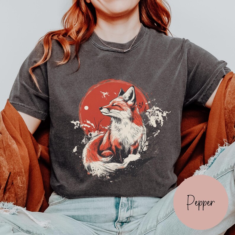 Fox Graphic Unisex T-shirt, Urban Streetwear Japanese Style Tee, Nature Lover Vintage Animal Shirt, Retro Wildlife Top, Men/Women Apparel image 5